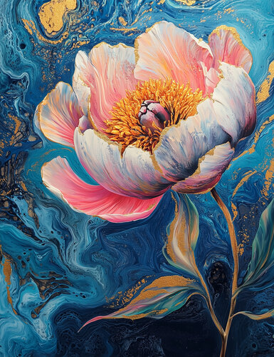Lightwave Blossom - Limited Edition Giclée Print with Hand-Embellished Gold Accents de Rita Bohoslavska, Impresión a la venta en Singulart