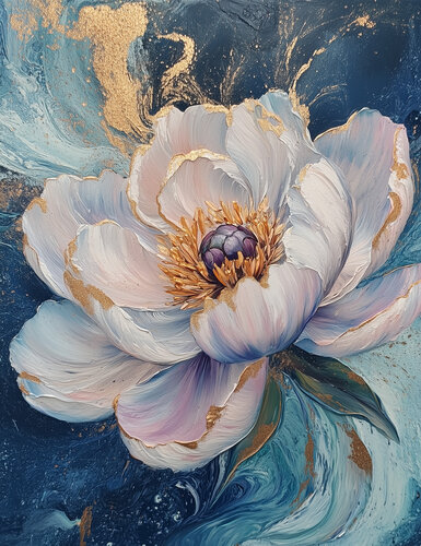Moonveil Bloom - Limited Edition Giclée Print with Hand-Embellished Gold Accents de Rita Bohoslavska, Impresión a la venta en Singulart