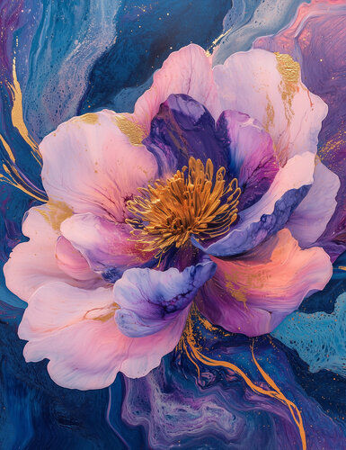 Cosmic Bloom - Limited Edition Giclée Print with Hand-Embellished Gold Accents de Rita Bohoslavska, Impresión a la venta en Singulart