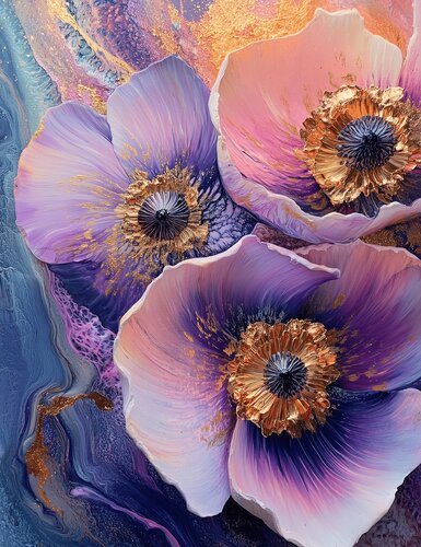 Amethyst Bloom - Limited Edition Giclée Print with Hand-Embellished Gold Accents van Rita Bohoslavska, Afdruk te koop op Singulart