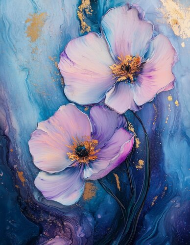 Azure Reverie - Limited Edition Giclée Print with Hand-Embellished Gold Accents van Rita Bohoslavska, Afdruk te koop op Singulart