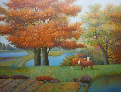 By the red tree 40"x52" by Evgeni Gordiets, Painting for Sale on Singulart