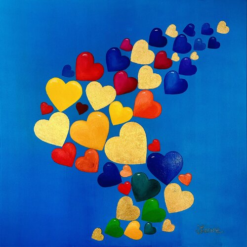 „Goldene Herzen sind unter uns“. „ Golden hearts are among us“ van Tatjana Grace, Schilderij te koop op Singulart