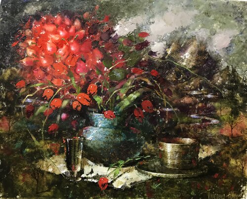 Mountain of Scarlet Tulips di Helen Illichova, Pittura in vendita su Singulart