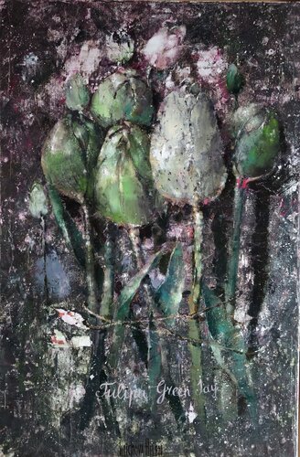 Twelve Green Tulips van Helen Illichova, Schilderij te koop op Singulart