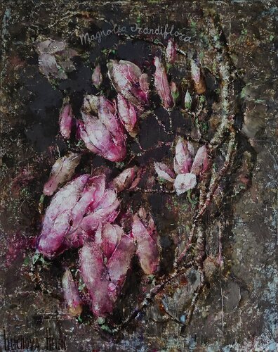 Pink magnolia brench de Helen Illichova, Pintura a la venta en Singulart