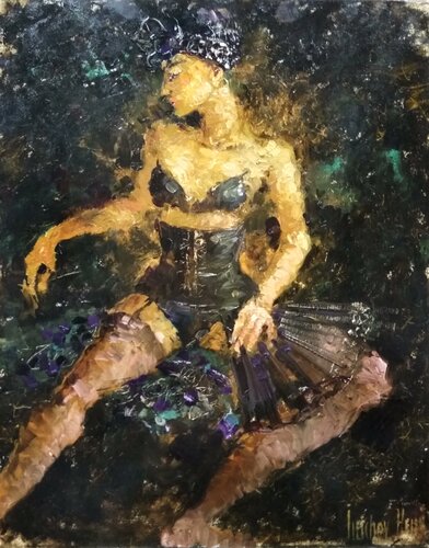 Frenchwoman with a Fan van Helen Illichova, Schilderij te koop op Singulart