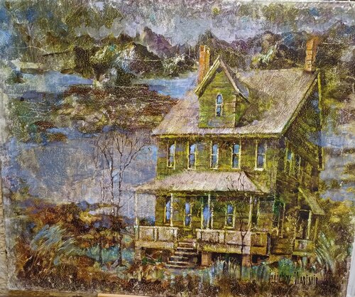 A House by the Mountain Lake de Helen Illichova, Pintura a la venta en Singulart