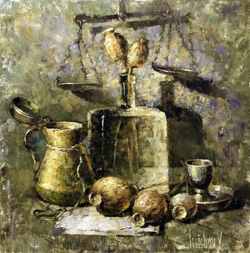 On the Scale Pan di Helen Illichova, Pittura in vendita su Singulart