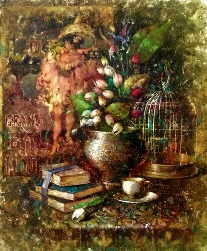 Birds of the Moulin Rouge Cage by Helen Illichova, Painting for Sale on Singulart