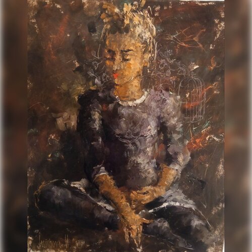 Gray Dress par Helen Illichova, Peinture en vente sur Singulart