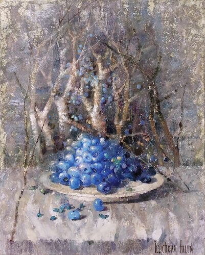 Forest Blueberries par Helen Illichova, Peinture en vente sur Singulart