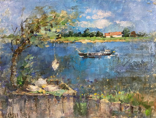 Breakfast by the River by Helen Illichova, Painting for Sale on Singulart