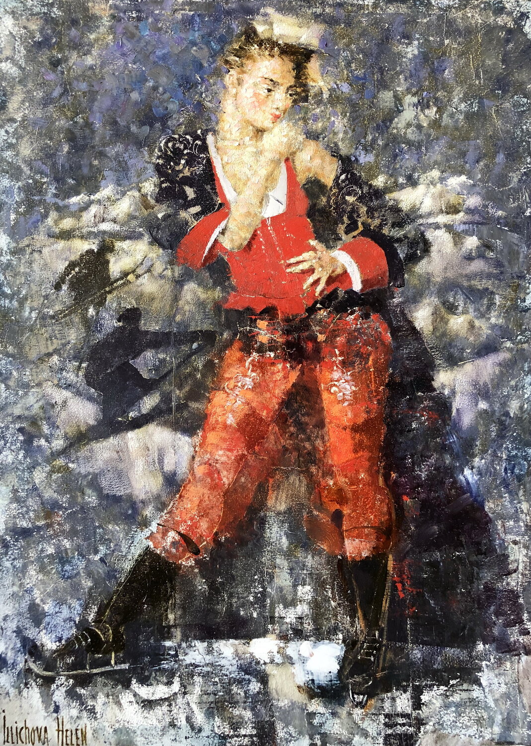 Winter Fashionista Helen Illichova Originalgemälde zu verkaufen