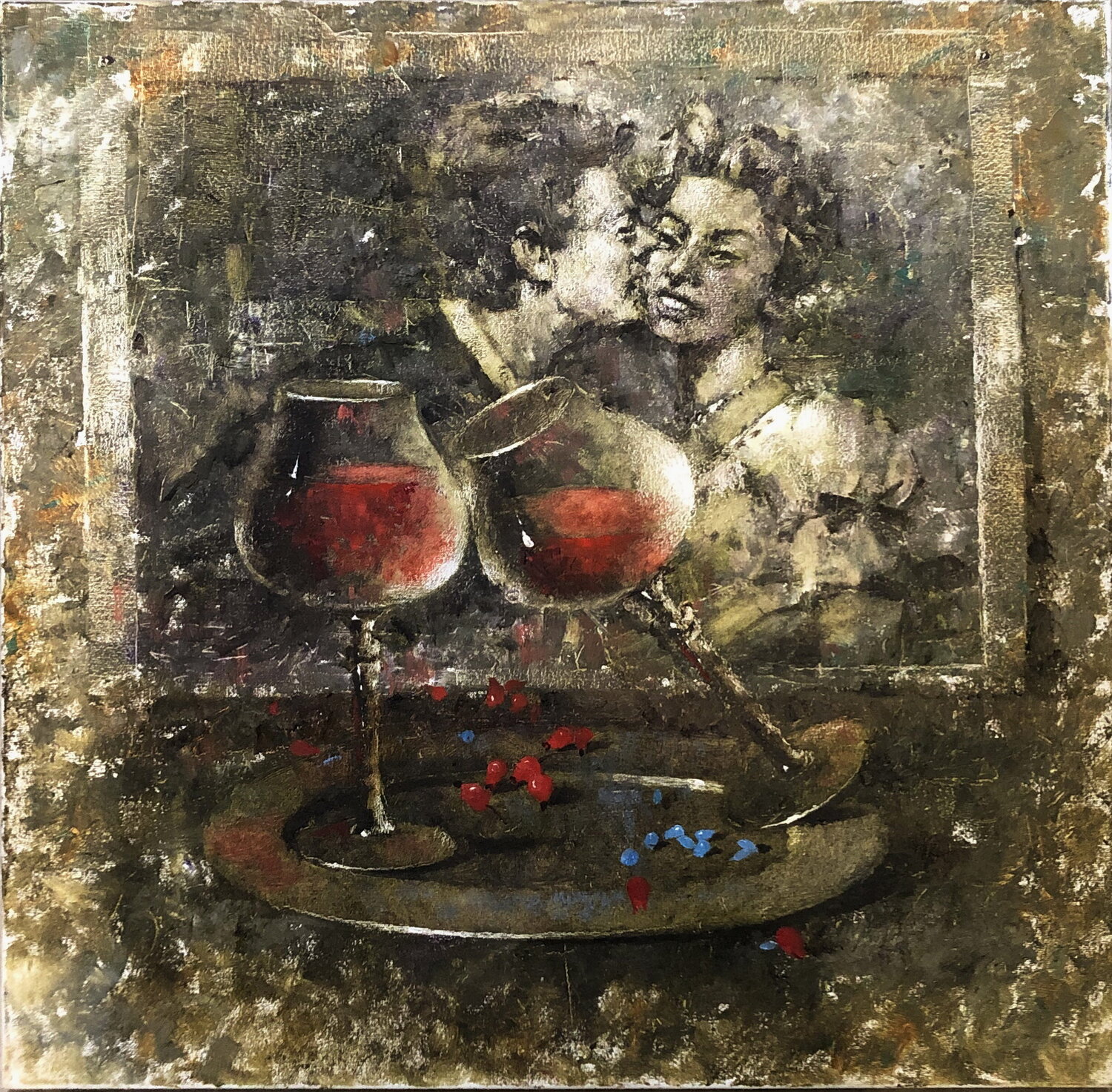 Late Dinner Helen Illichova Peinture originale à vendre