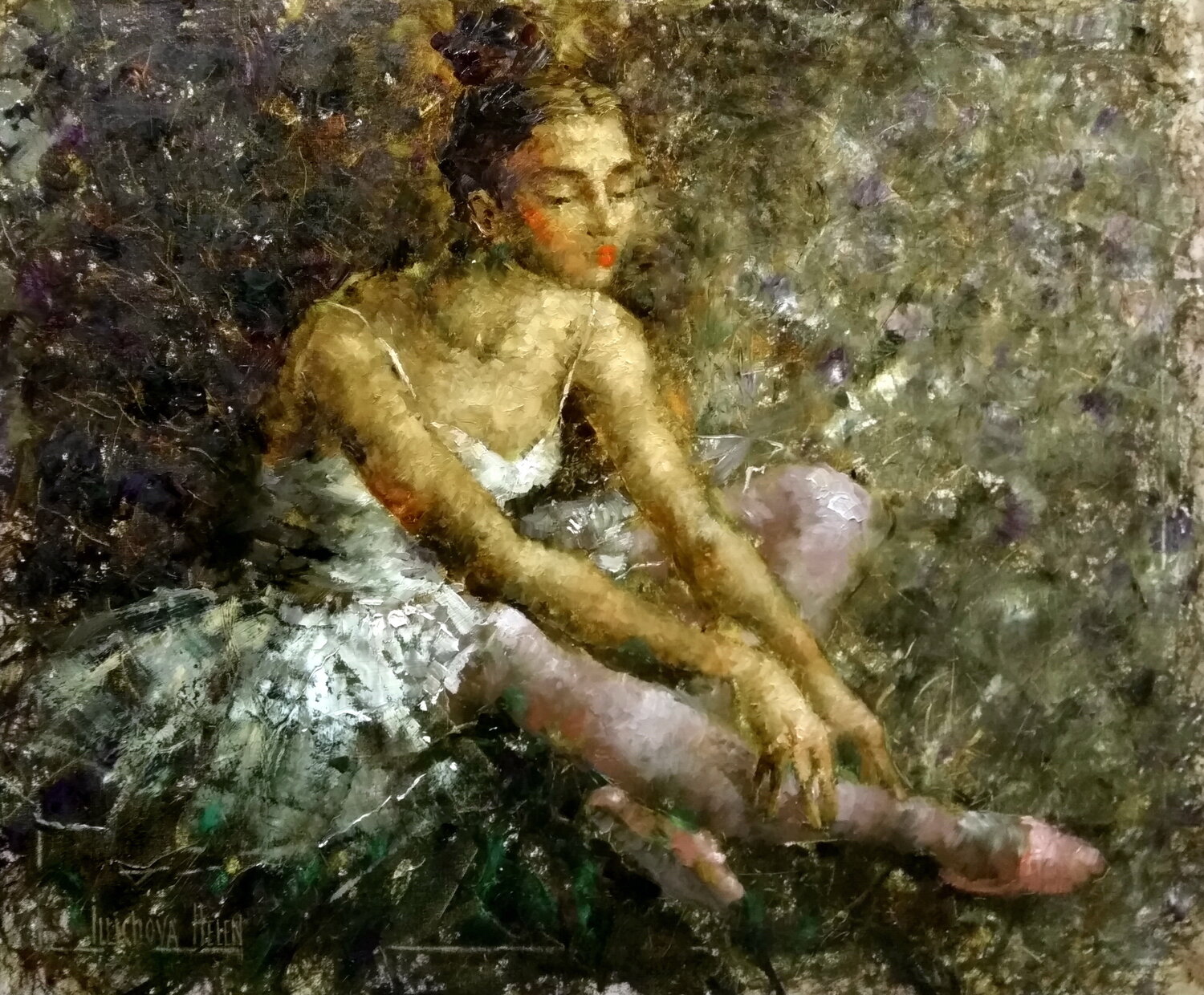 Ballerina at Rest Helen Illichova Originalgemälde zu verkaufen