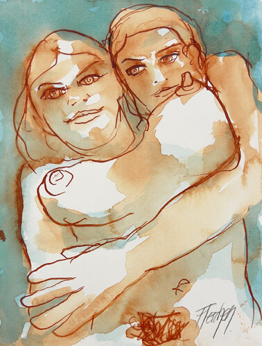 Hugging you from behind in front of the mirror par Stewart Fletcher, Œuvre sur papier en vente sur Singulart