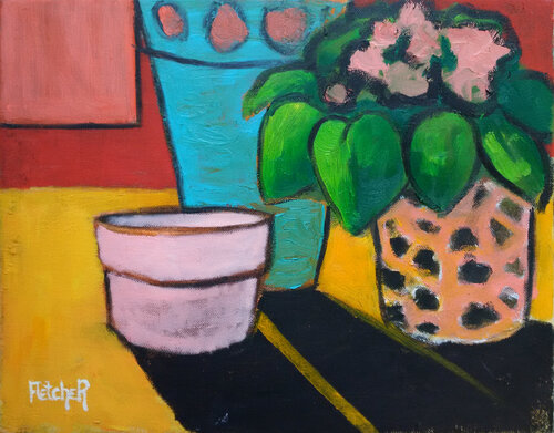 African Violet with Blue Vase by Stewart Fletcher, 회화 for Sale on Singulart