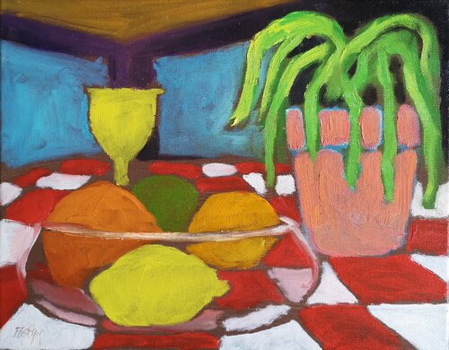 Still life with yellow wine glass Stewart Fletcher