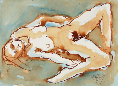 She sleeps soundly after making love van Stewart Fletcher, Werk op papier te koop op Singulart