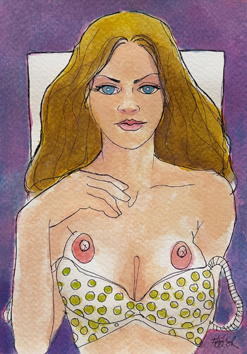 Dirty Blonde in green polka-dot bra by Stewart Fletcher, Work on Paper for Sale on Singulart