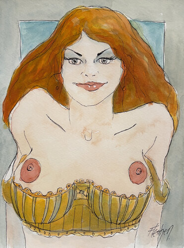 Redhead Trophy Wife in a French Bra by Stewart Fletcher, Work on Paper for Sale on Singulart
