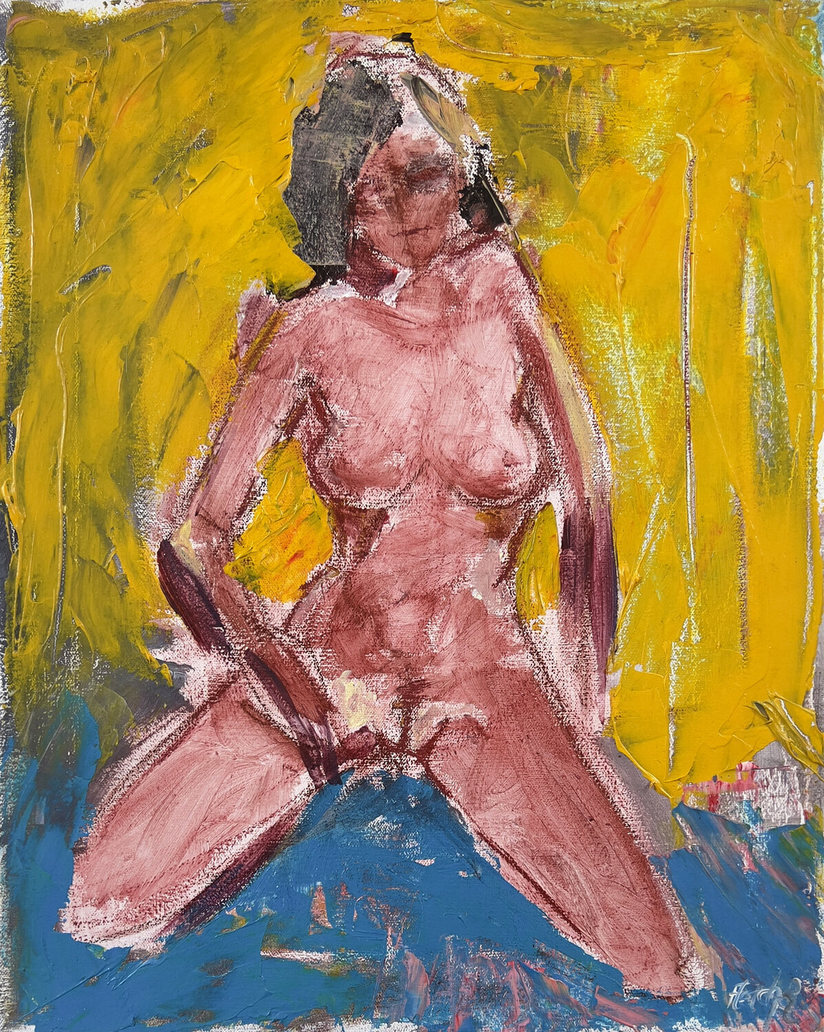 Kneeling nude on Yellow Stewart Fletcher