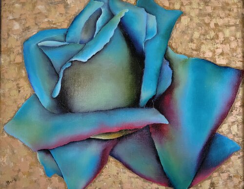 Blue Rose on Gold van Barbara Bugg, Schilderij te koop op Singulart