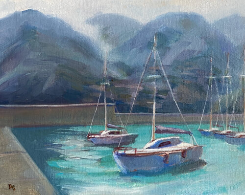 Ligurian Harbor by Peggy Christiansen, 회화 for Sale on Singulart