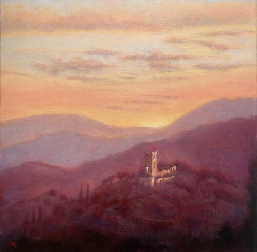 Tuscany Sunset - above Lucca by Peggy Christiansen, 회화 for Sale on Singulart