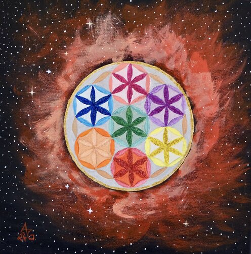 Flower of Life floating in space di Andrea Gruber, Pittura in vendita su Singulart