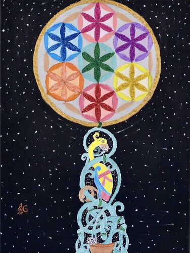 Celtic Tree of Life with Flower of Life van Andrea Gruber, Schilderij te koop op Singulart