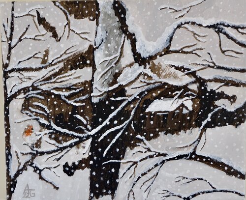 Robin in the show by Andrea Gruber, Painting for Sale on Singulart