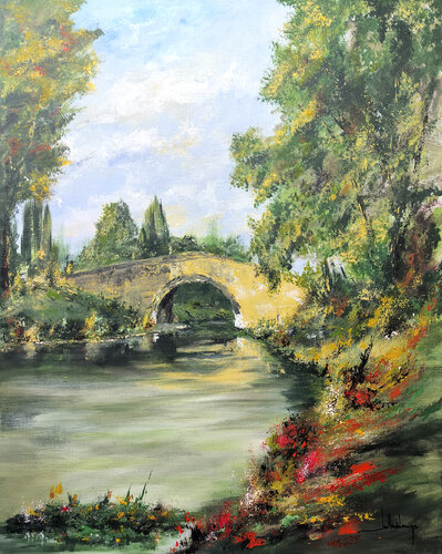 MON PONT A MOI - VILLESEQUELANDE van Jean-Claude Lannes, Schilderij te koop op Singulart