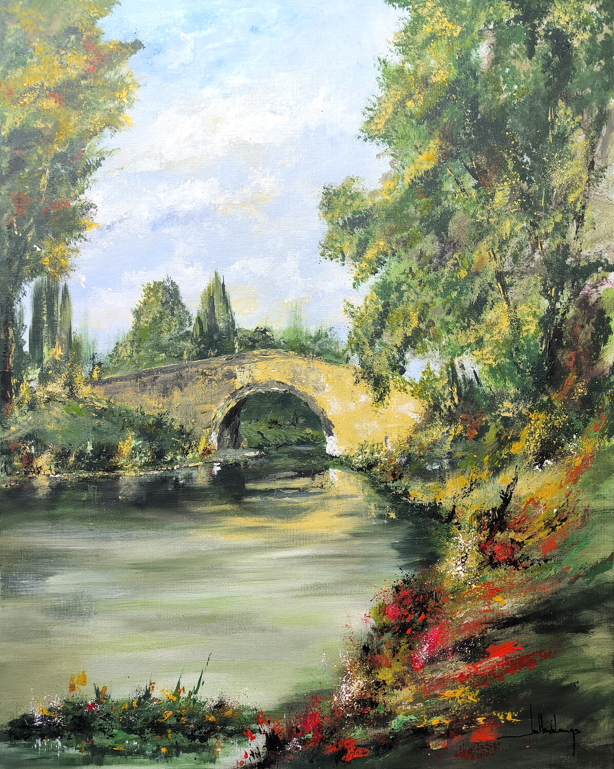 MON PONT A MOI - VILLESEQUELANDE Jean-Claude Lannes Originalgemälde zu verkaufen