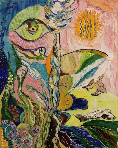 The omniscient embrace of life van Fatima Erkenova, Schilderij te koop op Singulart