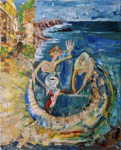 Portugal's enchanted dance: abstract celebration in Sintra von Fatima Erkenova, Malerei kaufen auf Singulart