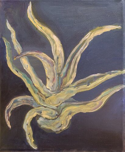 Aloe vera oil painting botanical wall art olive green decor di Fatima Erkenova, Pittura in vendita su Singulart