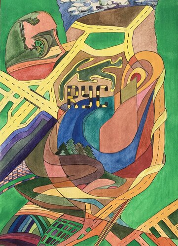 Kandinsky’s urban dreamscape – abstract von Fatima Erkenova, Malerei kaufen auf Singulart