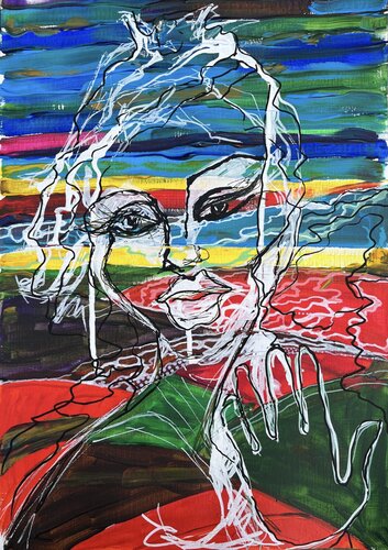 Women’s worlds: the inner field di Fatima Erkenova, Pittura in vendita su Singulart