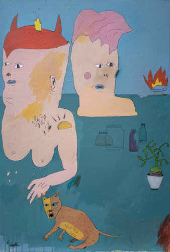 Miniature Cougar, Dexley and Parker Pose as Invited Party Guests von David A. Kurtz, Malerei kaufen auf Singulart