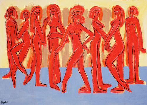 huit femmes rouges di Maria Moretti, Pittura in vendita su Singulart