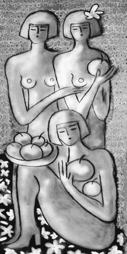 Lady with big apples von Maria Moretti, Zeichnungen kaufen auf Singulart