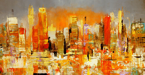 Sunset in the city by Maria Moretti, Painting for Sale on Singulart