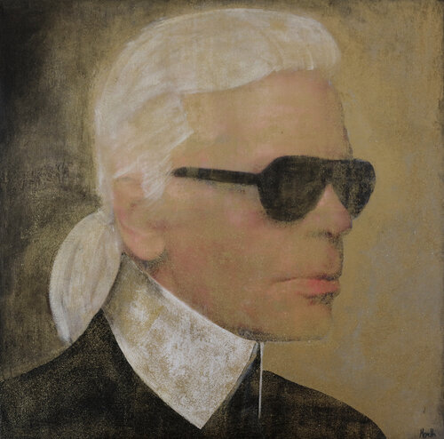 Golden Karl lagerfeld by Maria Moretti, Painting for Sale on Singulart