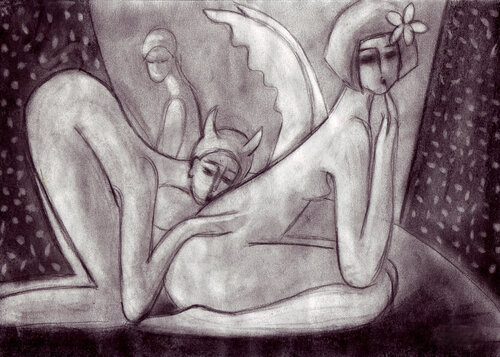 Angel and devil by Maria Moretti, 소묘 for Sale on Singulart