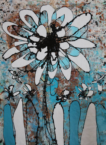 flower turquoise van Maria Moretti, Schilderij te koop op Singulart