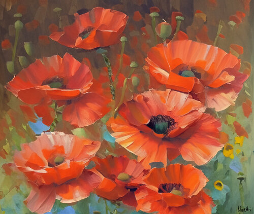 Lovely poppies di Maria Moretti, Pittura in vendita su Singulart