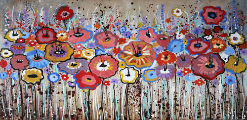 Flowers on beige di Maria Moretti, Pittura in vendita su Singulart