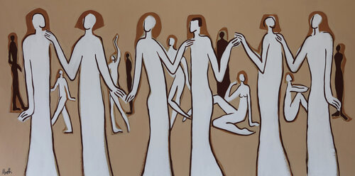White people on beige van Maria Moretti, Schilderij te koop op Singulart